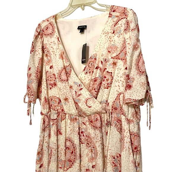 Torrid Midi Swiss Linen Surplice Dress Size 1X Wrap Style Paisley Print Feminine - Picture 2 of 7